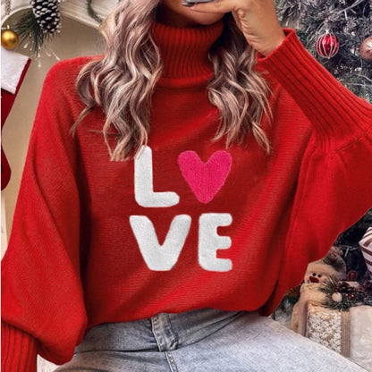 Pull à col roulé surdimensionné pour femmes avec inscription festive Chic und Stil