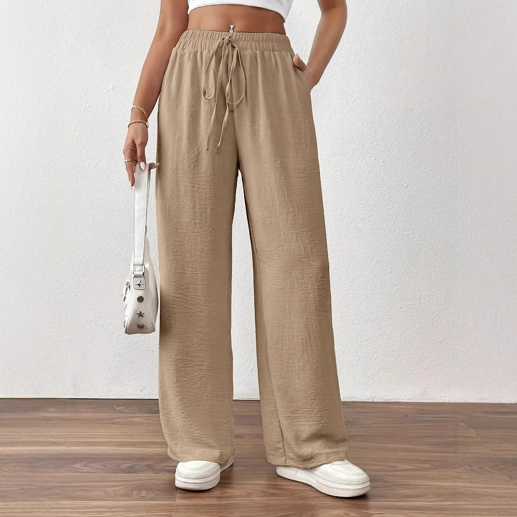Wide Palazzo pants for women with elastic waistband and adjustable tie cord Chic and Style