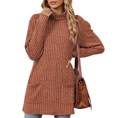 Pull en tricot surdimensionné pour femmes avec col montant et poches pratiques Chic und Stil
