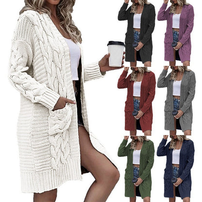 Dames gros tricot cardigan avec poches profondes et design de tresses élaboré Chic und Stil