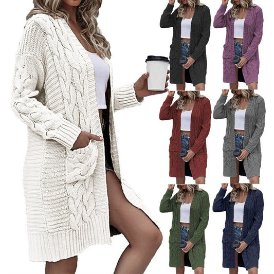 Dames gros tricot cardigan avec poches profondes et design de tresses élaboré Chic und Stil