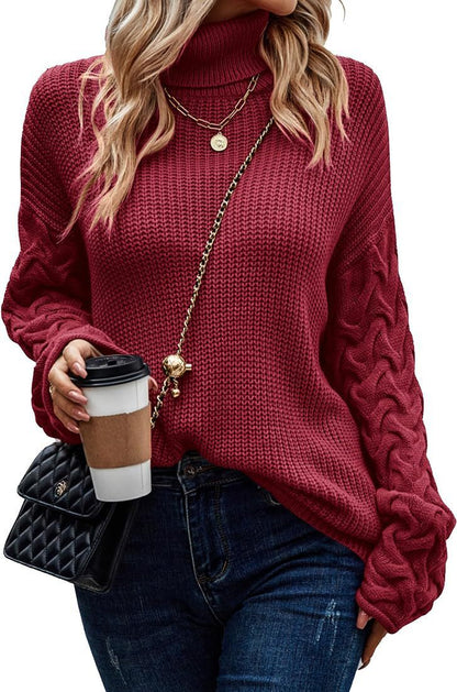 Pull en maille épaisse pour femmes avec un design de tresses moderne et un col haut Chic und Stil
