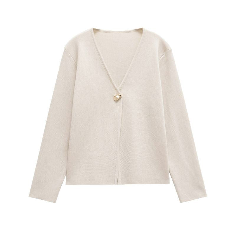 Dames élégante cardigan avec décolleté en V et bouton décoratif Chic und Stil