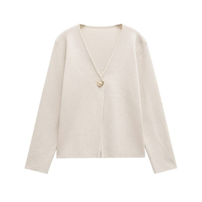Dames élégante cardigan avec décolleté en V et bouton décoratif Chic und Stil