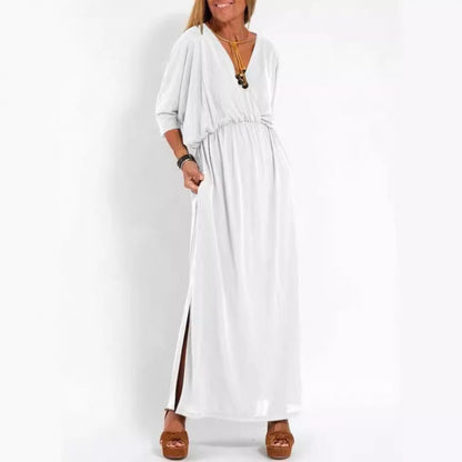 Robe maxi décontractée pour femmes avec décolleté en V et fentes latérales Chic und Stil