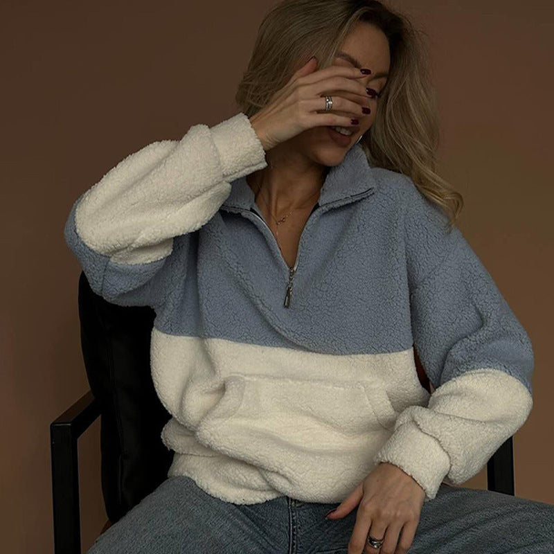 Fleece pullover for women with high collar and zipper Chic und Stil