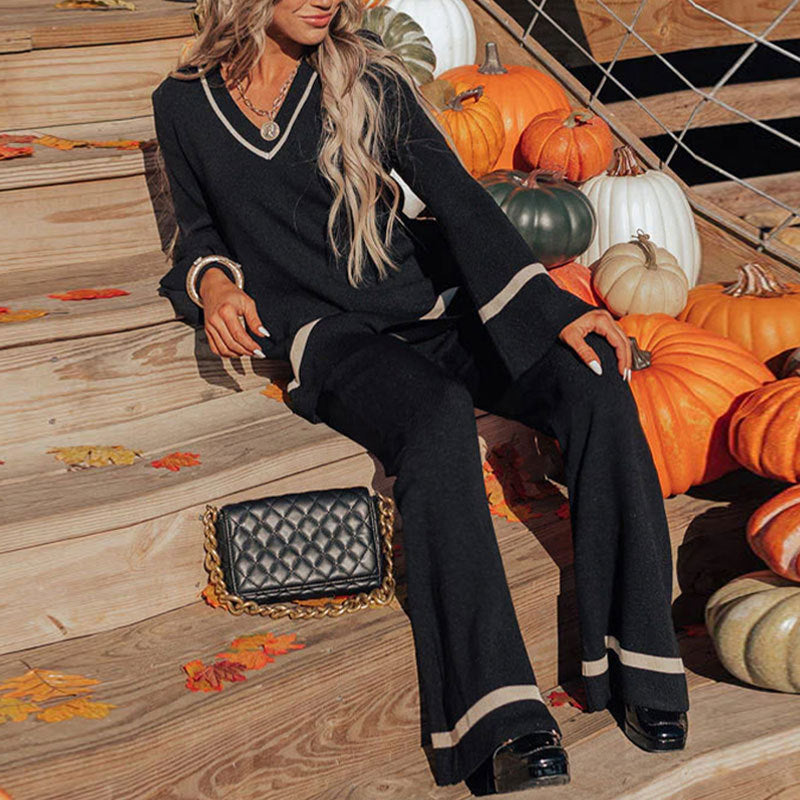 Dames ensemble décontracté avec jambe large et décolleté en V Chic und Stil