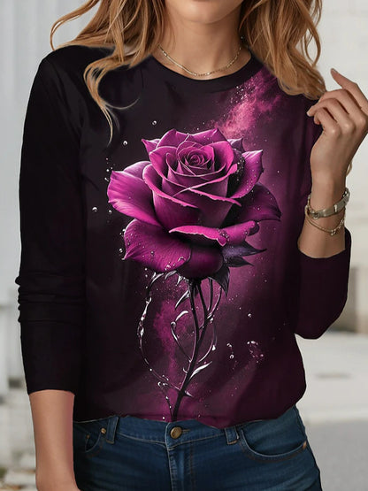 T-shirt pour femmes avec motif de rose artistique et manches longues Chic und Stil