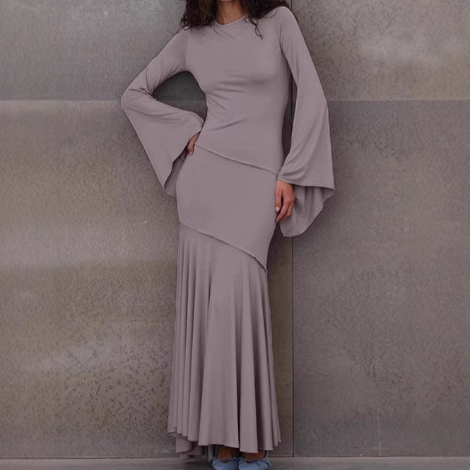 Dames Robe Maxi Élégante avec Ourlet Flottant et Manches Amples Chic und Stil