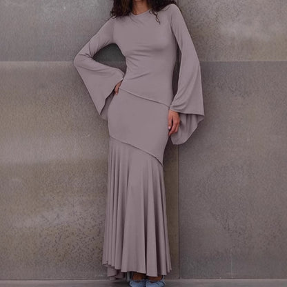 Dames Robe Maxi Élégante avec Ourlet Flottant et Manches Amples Chic und Stil