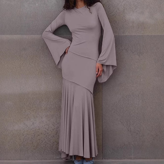 Dames Robe Maxi Élégante avec Ourlet Flottant et Manches Amples Chic und Stil