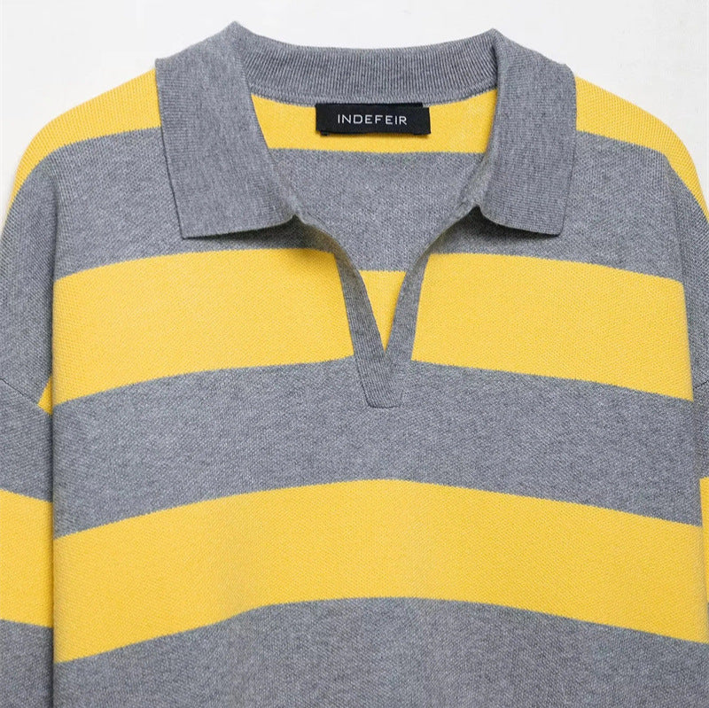Dames pull mode avec col polo et design rayé Chic und Stil