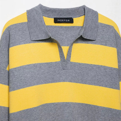 Dames pull mode avec col polo et design rayé Chic und Stil