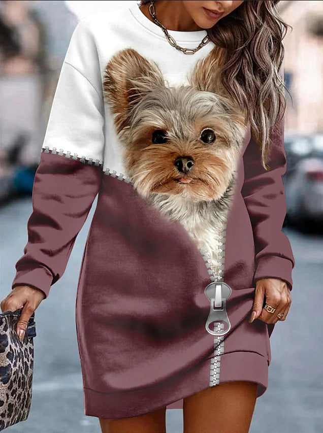 Robe sweat pour femmes avec motif animal créatif et zipper Chic und Stil