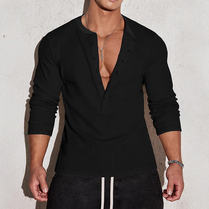 Chemise décontractée à manches longues pour hommes avec col Henley et surface structurée Chic und Stil