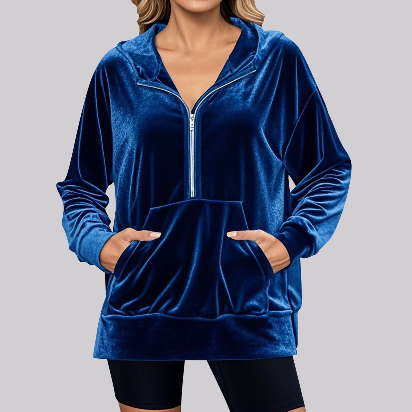 Pull en velours pour femme avec col montant et poches pratiques Chic und Stil