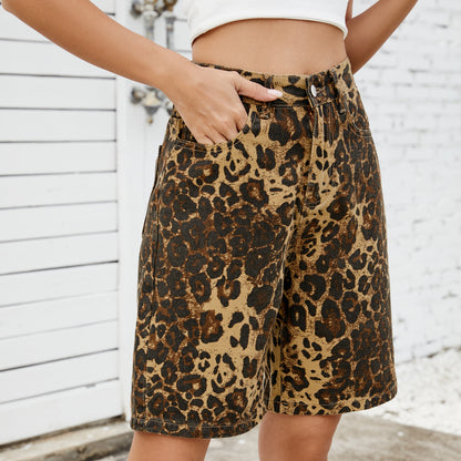 Shorts cargo pour dames au style tendance imprimé animal, taille haute et poches pratiques Chic und Stil