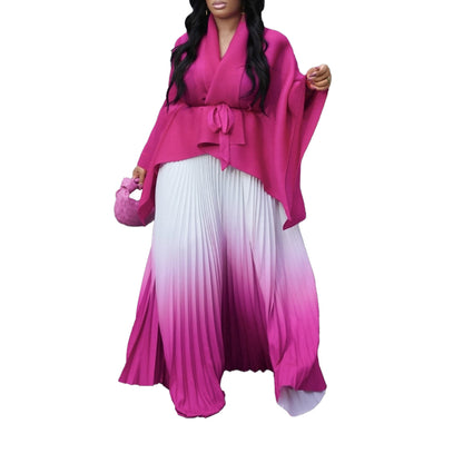 Robe plissée longue pour femmes avec cape et ceinture Chic und Stil