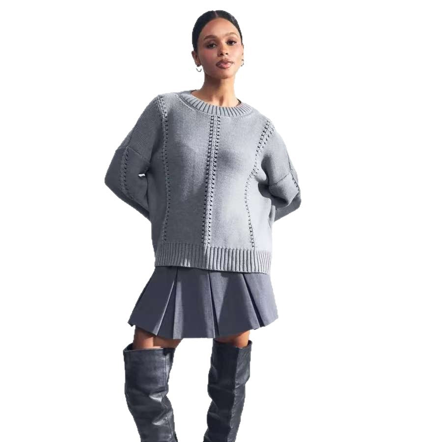 Pull en tricot surdimensionné pour femmes avec une structure aérienne et des détails particuliers Chic und Stil