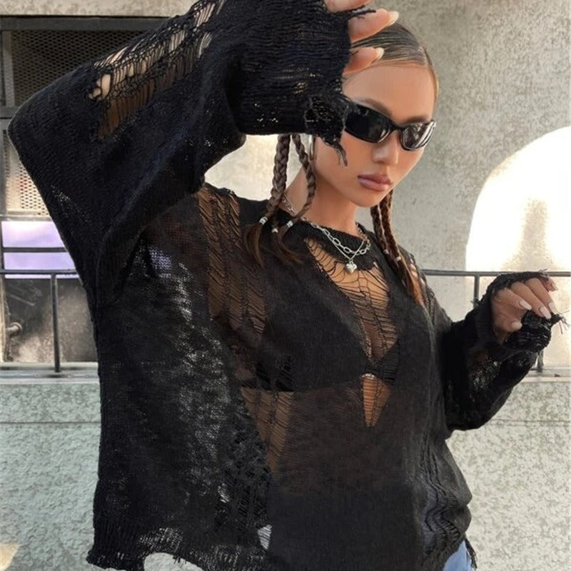 Pull en tricot surdimensionné pour femmes avec des découpes à la mode Chic und Stil