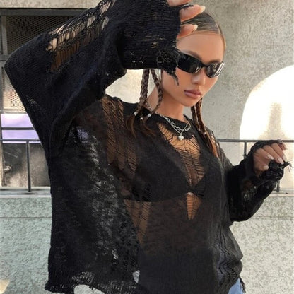 Pull en tricot surdimensionné pour femmes avec des découpes à la mode Chic und Stil