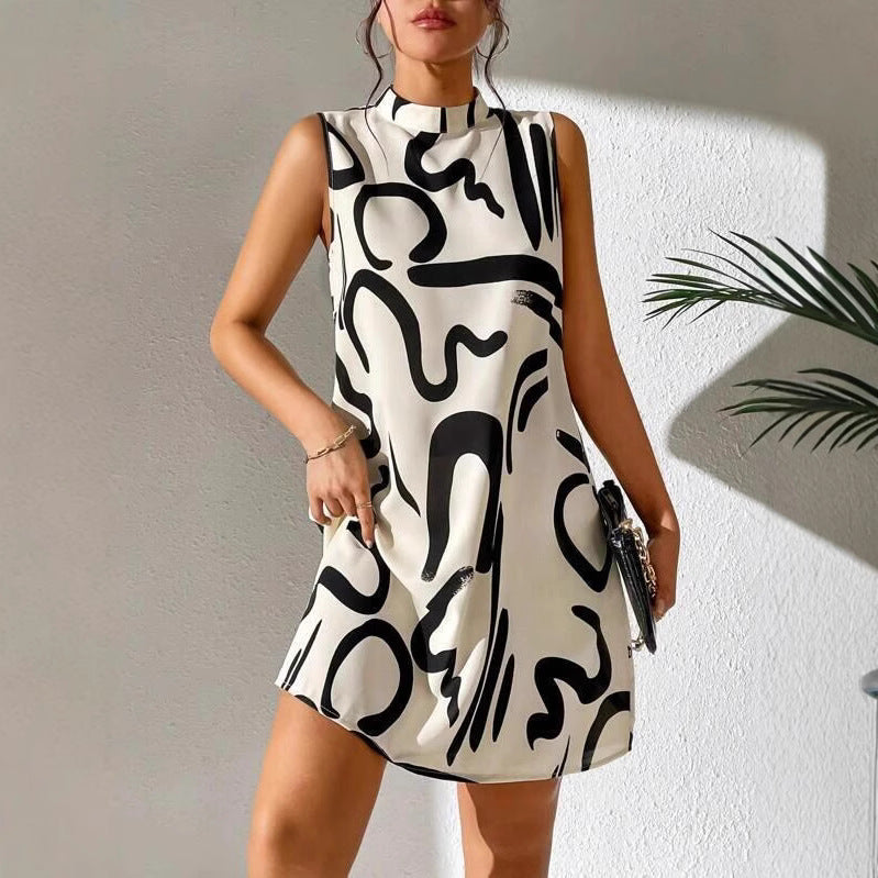 Robe mini A-lignes pour femmes avec motif graphique moderne et col montant Chic und Stil
