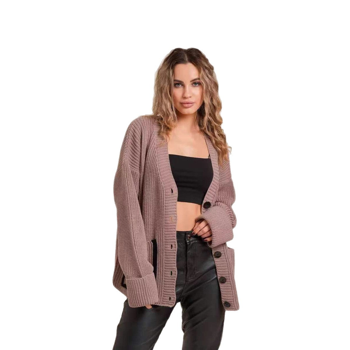 Cardigan en tricot décontracté pour femmes avec poches contrastantes et détail de bouton classique Chic und Stil