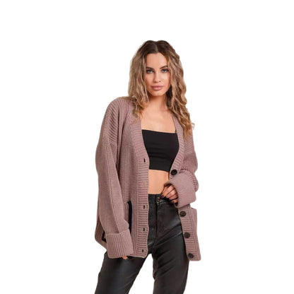 Cardigan en tricot décontracté pour femmes avec poches contrastantes et détail de bouton classique Chic und Stil