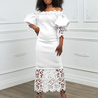 Robe maxi off-shoulder pour dames avec des accents en dentelle et une coupe flatteuse pour la silhouette Chic und Stil