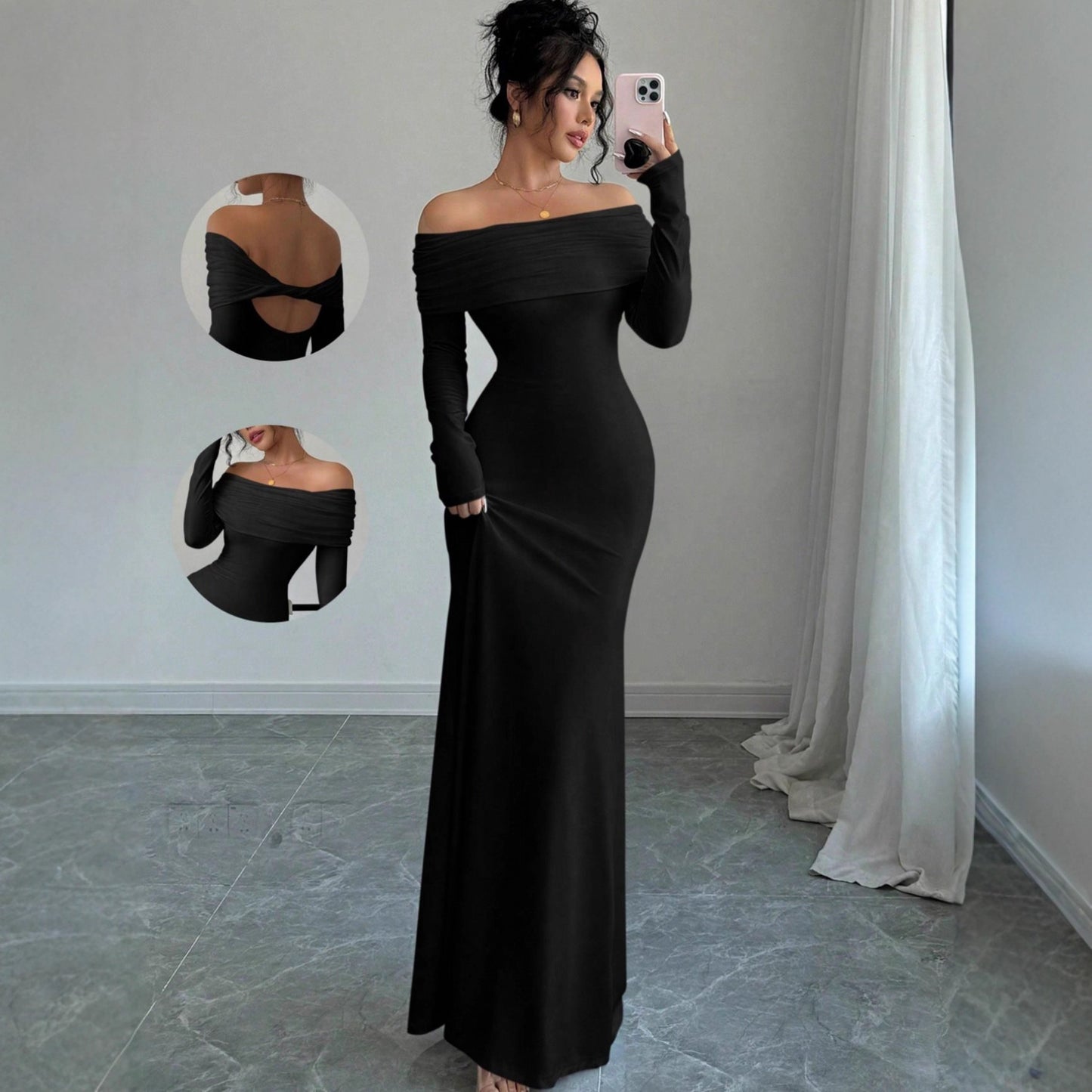 Robe maxi élégante sans épaule pour femmes avec des détails raffinés au dos Chic und Stil