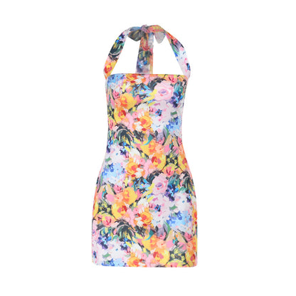 Robe Mini Dos Nu à Motif Floral Chic und Stil