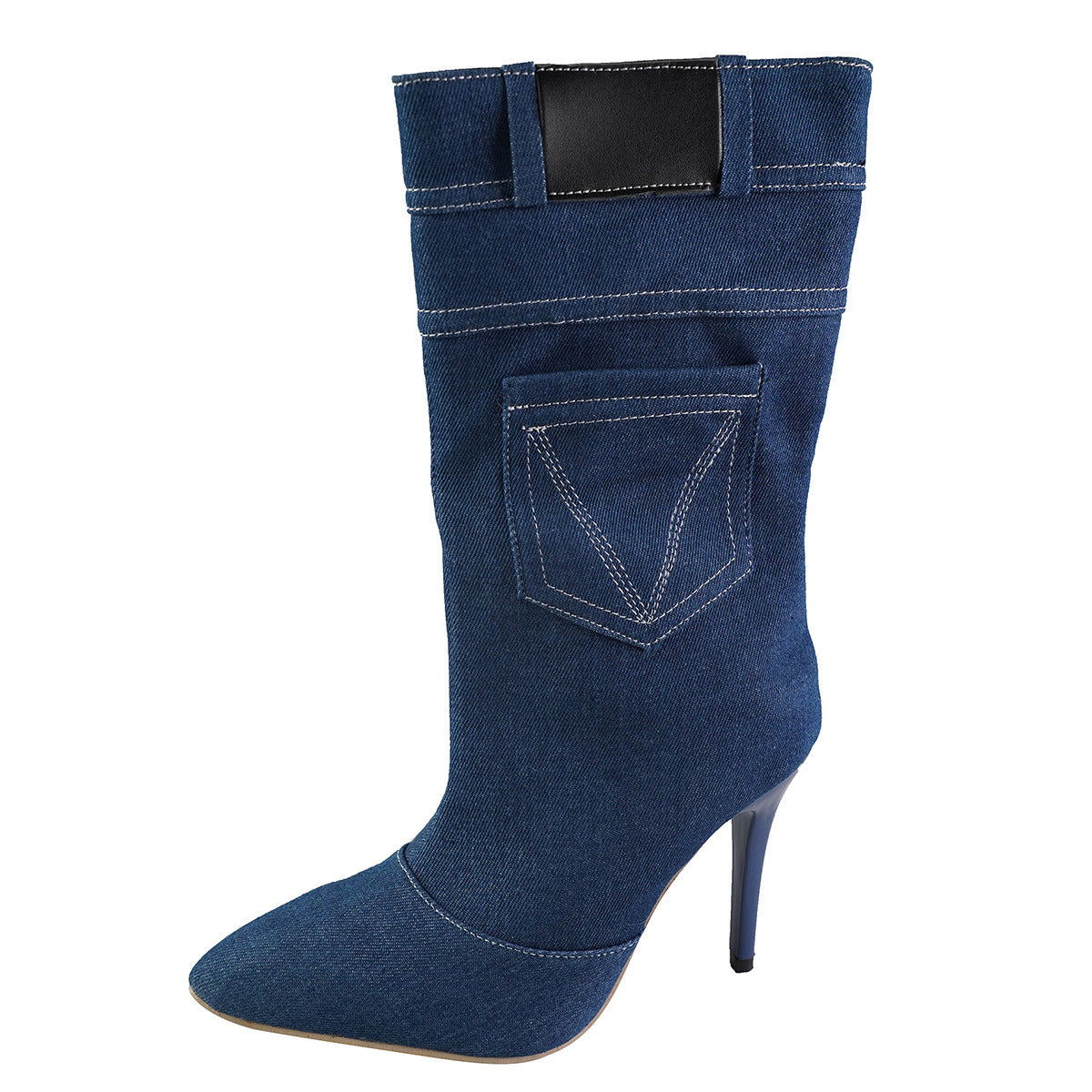 Bottes au-dessus du genou pour femmes en denim de haute qualité avec un talon élégant Chic und Stil
