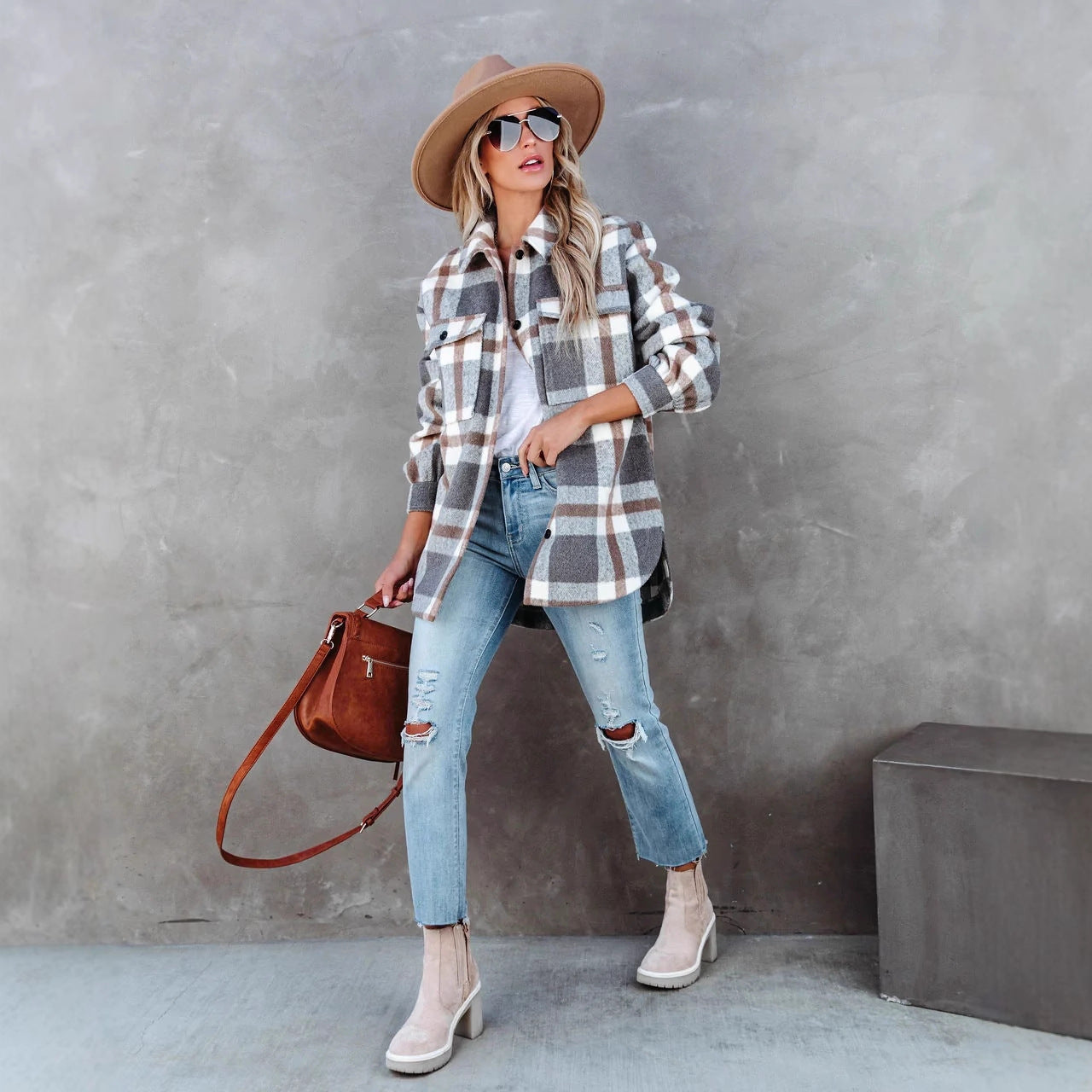 Dames Chemise en Vichy avec coupe décontractée et poches Chic und Stil