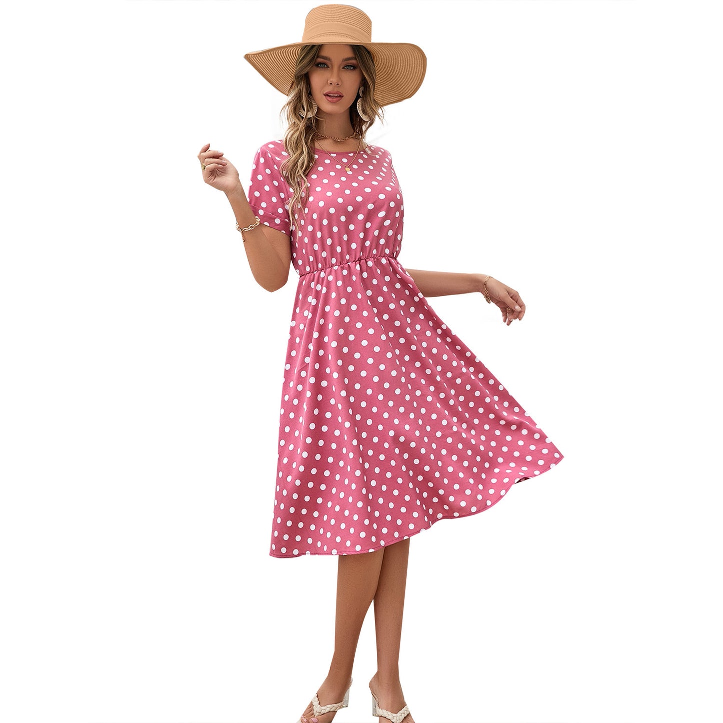 Robe midi pour femmes en matériau de coton souple et taille élastique Chic und Stil