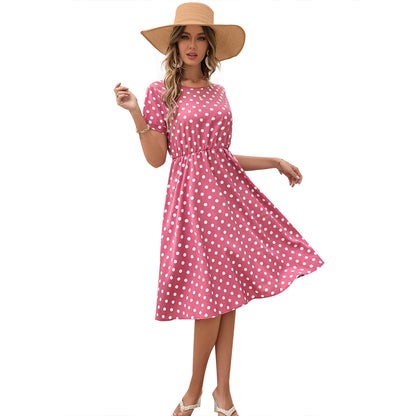 Robe midi pour femmes en matériau de coton souple et taille élastique Chic und Stil
