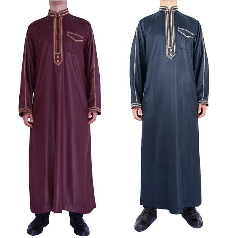 Homme robe longue traditionnelle avec broderie décorative et élégante patte de boutonnage Chic und Stil