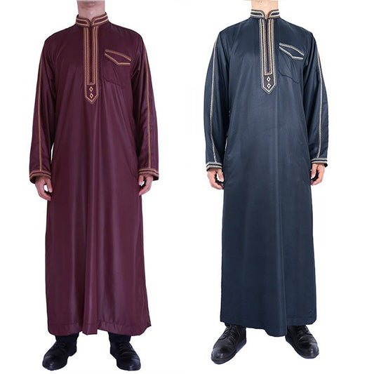 Homme robe longue traditionnelle avec broderie décorative et élégante patte de boutonnage Chic und Stil