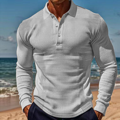Chemise polo à manches longues élégante pour hommes avec boutonnière et design texturé Chic und Stil