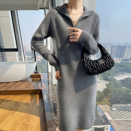 Robe en tricot élégante pour femmes avec col haut et fermeture éclair Chic und Stil