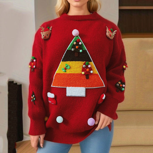 Pull femme de Noël avec motif 3D festif et applications décoratives Chic und Stil