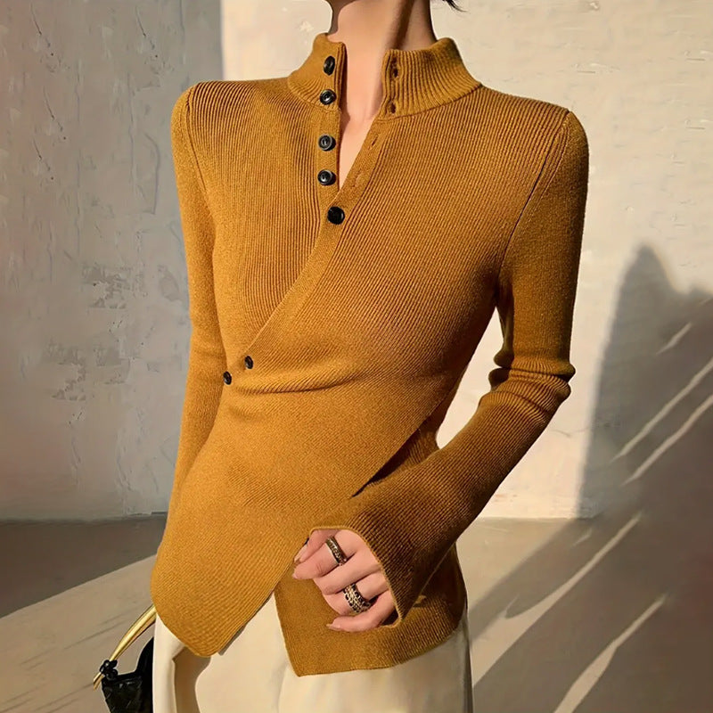 Blouse en tricot pour dames avec coupe asymétrique et détails de boutons Chic und Stil
