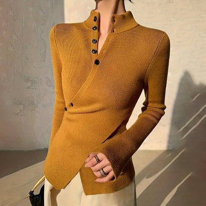 Blouse en tricot pour dames avec coupe asymétrique et détails de boutons Chic und Stil