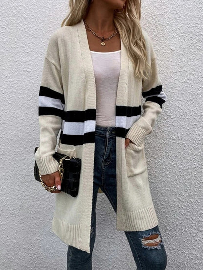 Cardigan en tricot pour femmes avec un design rayé à la mode et des devants ouverts Chic und Still