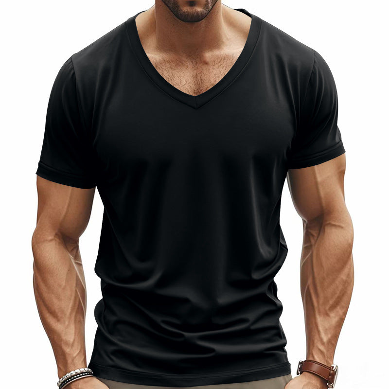 T-shirt pour hommes col en V en matériau fonctionnel respirant Chic und Stil