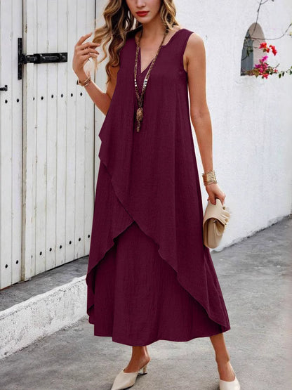 Robe maxi décontractée pour femmes avec volants superposés et décolleté en V moderne Chic und Stil