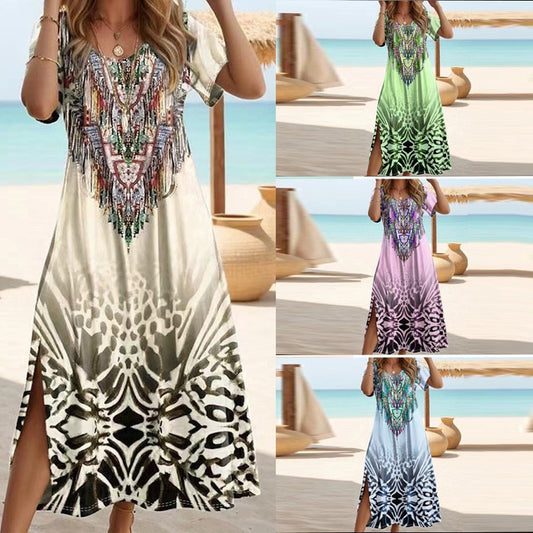 Robe maxi femme avec ornements en sequins accrocheurs et motif floral Chic und Stil