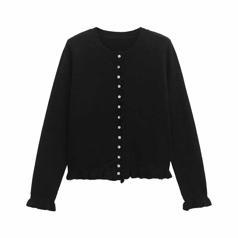 Dames cardigan en tricot confortable avec des boutons décoratifs et un design à volants tendance Chic und Stil