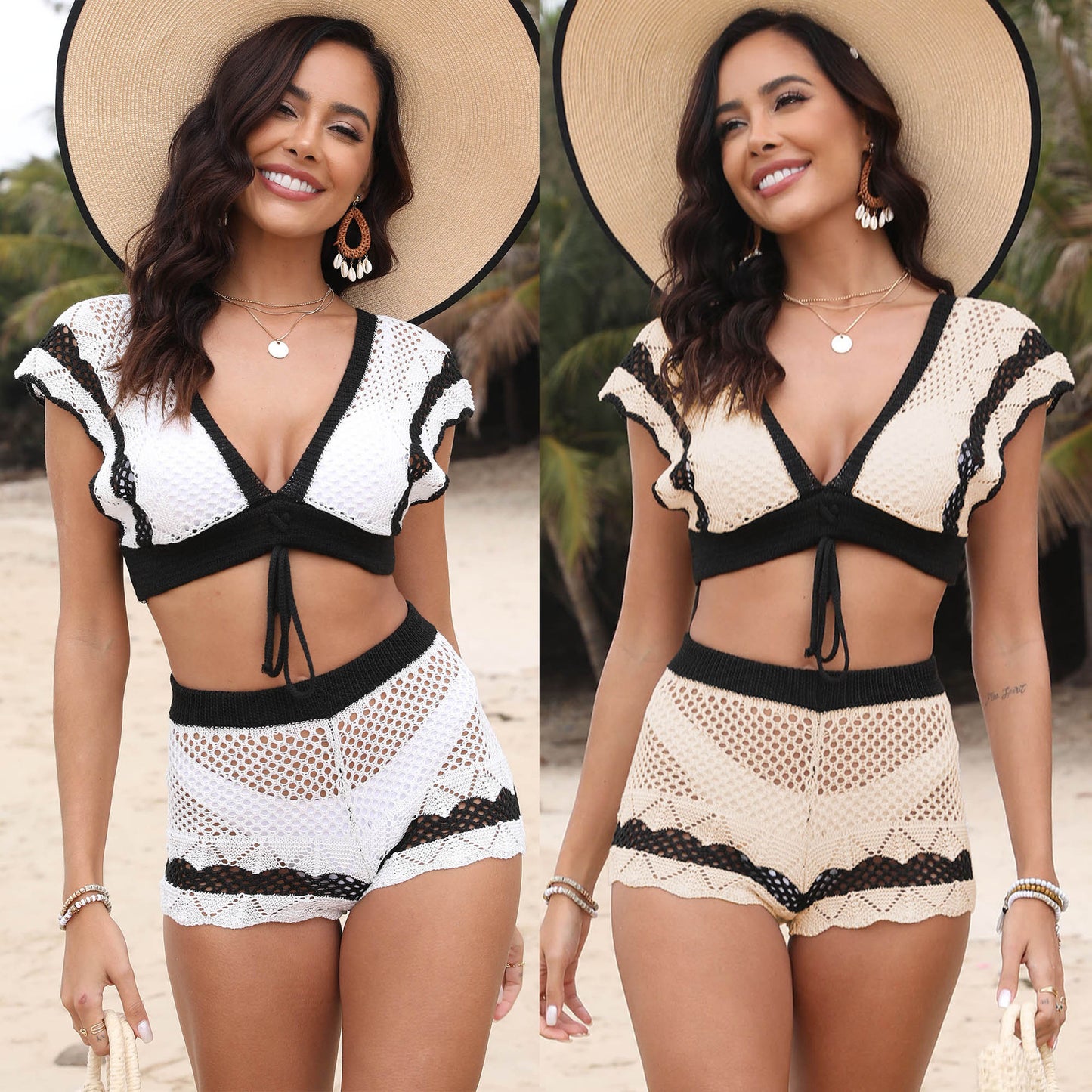 Chic and Style Crochet Crop Top and Shorts Set for Women