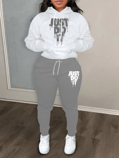 Women's hoodie set and jogger pants with modern graphic print Chic and Style