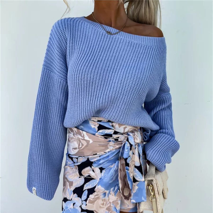 Dames pull en maille confortable avec coupe large et épaule dénudée Chic und Stil
